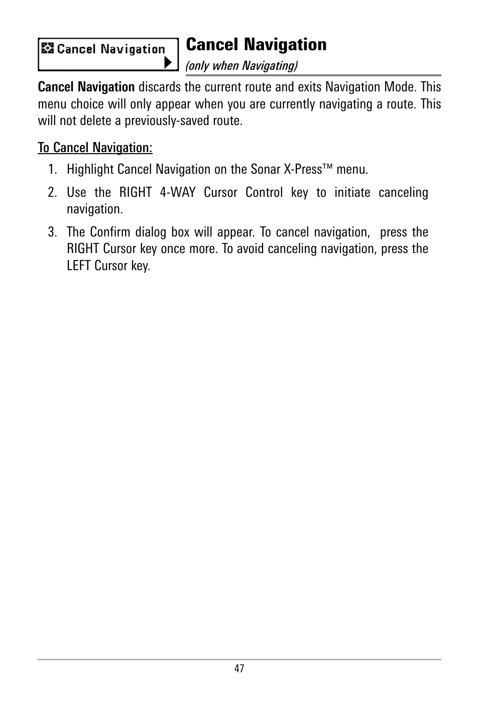 Cancel navigation | Humminbird 500 SERIES 580 User Manual | Page 54 / 134