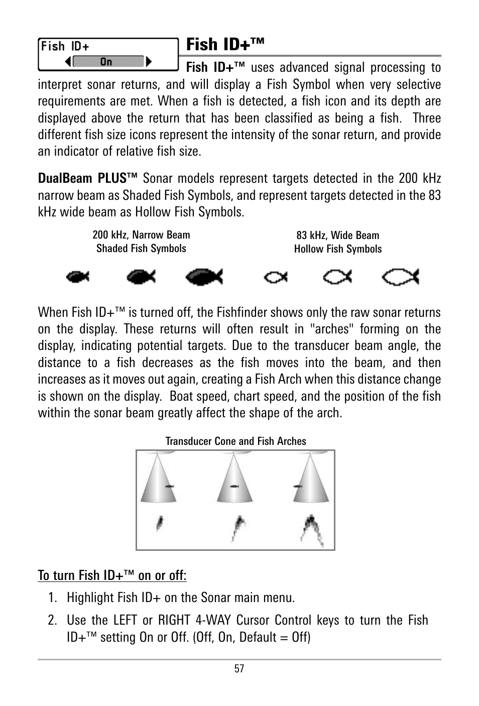 Fish id | Humminbird 500 SERIES 580 User Manual | Page 64 / 134