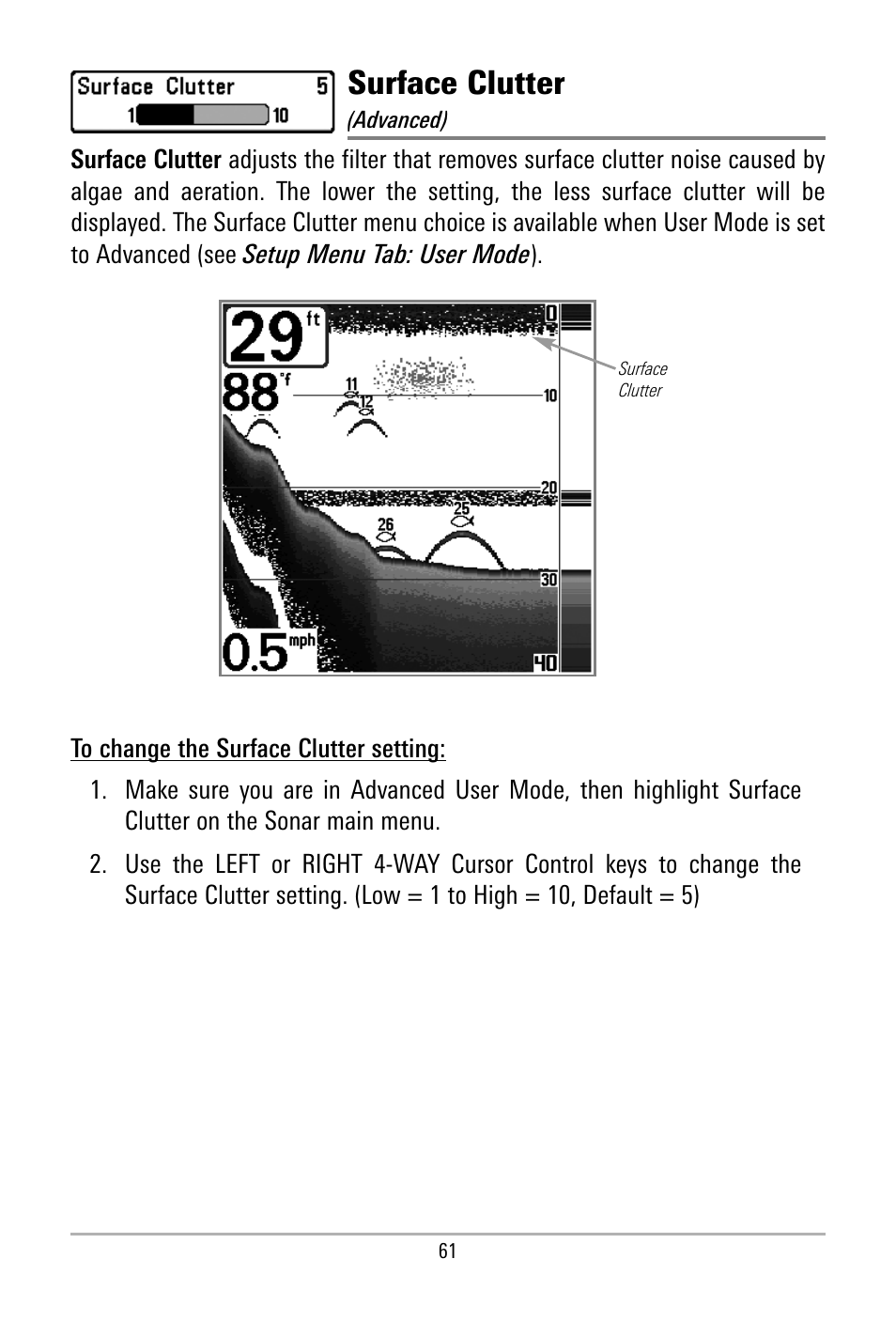 Surface clutter | Humminbird 500 SERIES 580 User Manual | Page 68 / 134