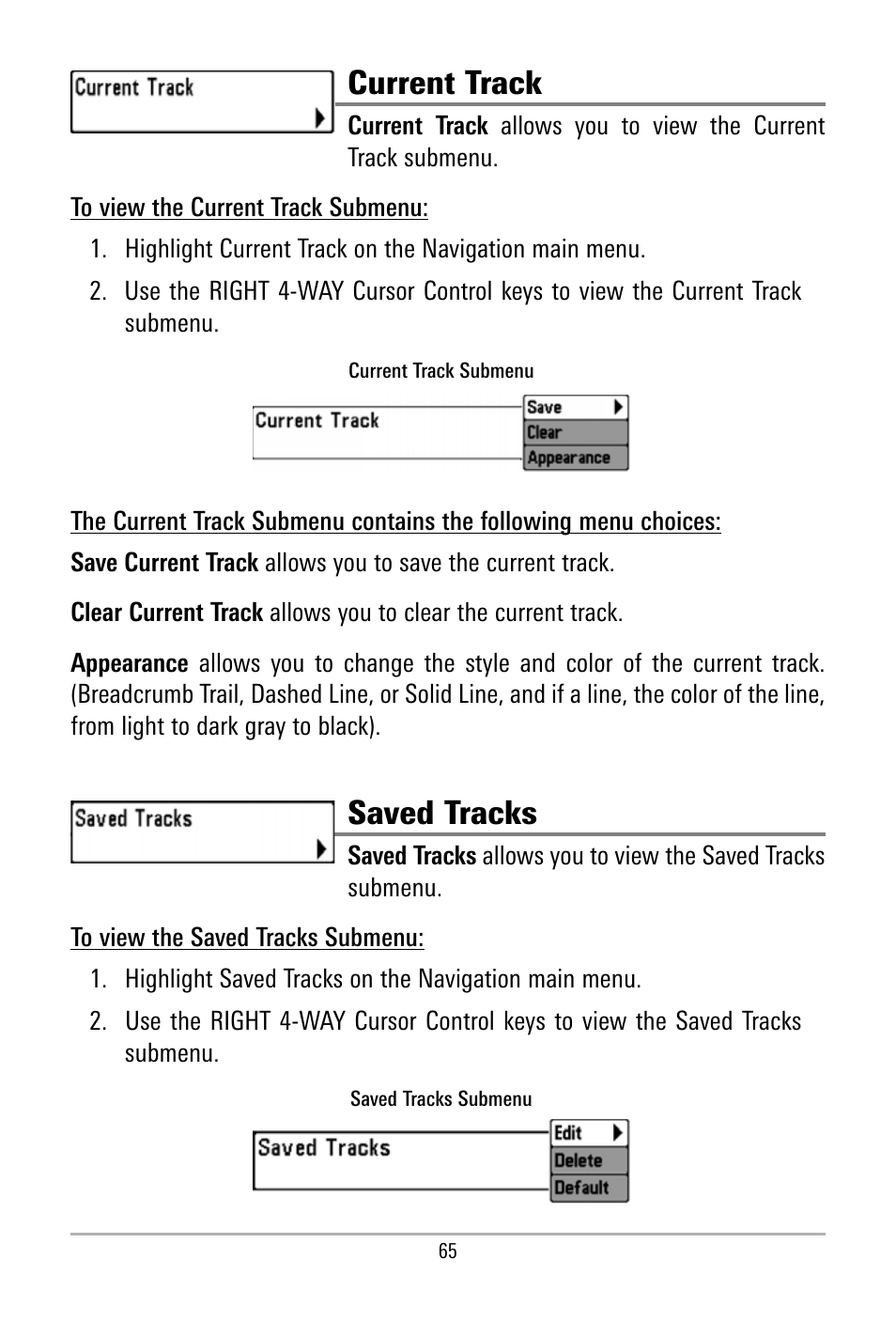 Current track, Saved tracks | Humminbird 500 SERIES 580 User Manual | Page 72 / 134