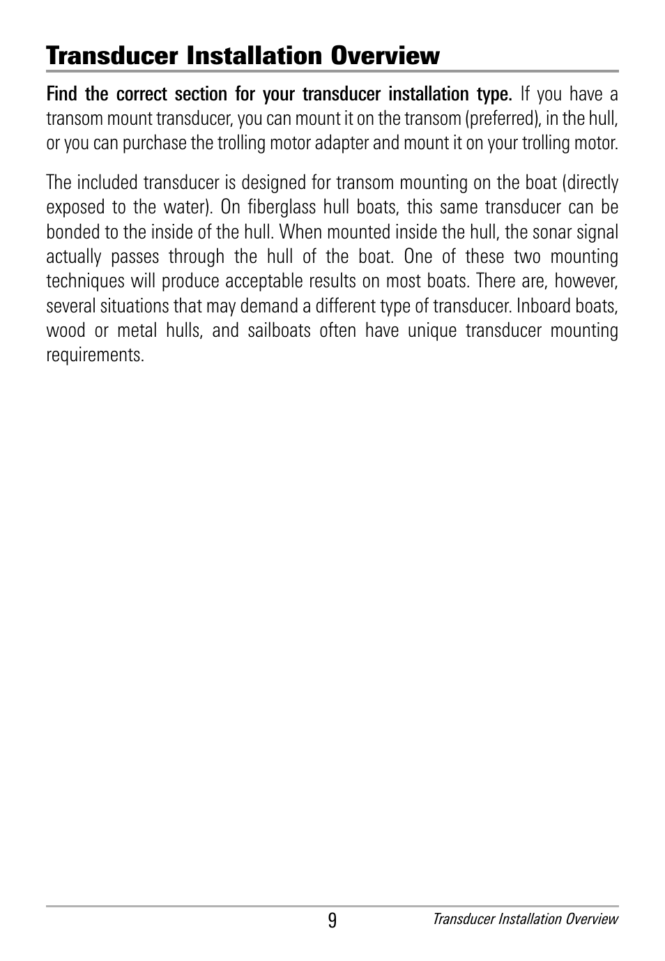 Transducer installation overview | Humminbird HDR 650 User Manual | Page 13 / 48