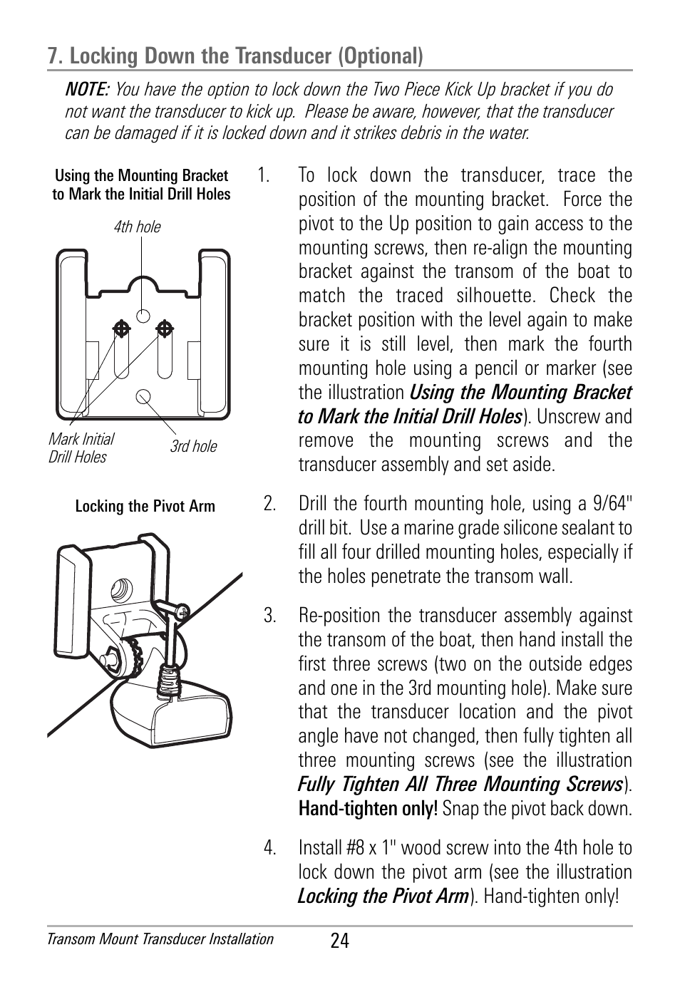 Locking down the transducer (optional) | Humminbird HDR 650 User Manual | Page 28 / 48