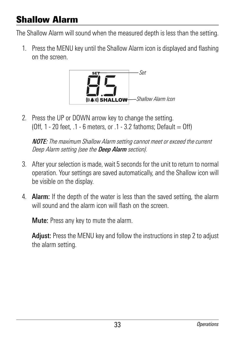 Shallow alarm | Humminbird HDR 650 User Manual | Page 37 / 48