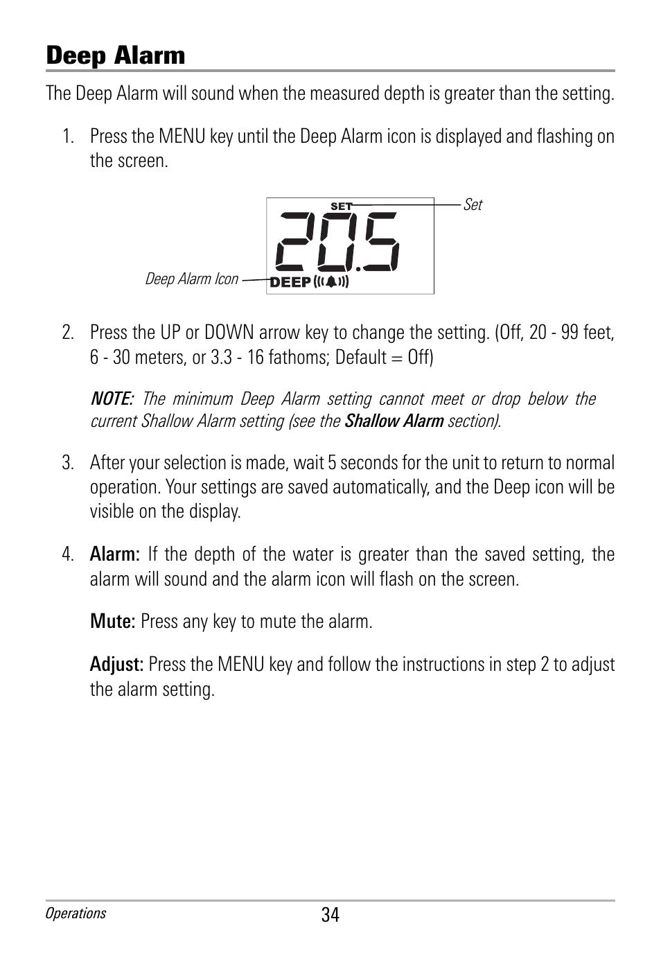 Deep alarm | Humminbird HDR 650 User Manual | Page 38 / 48