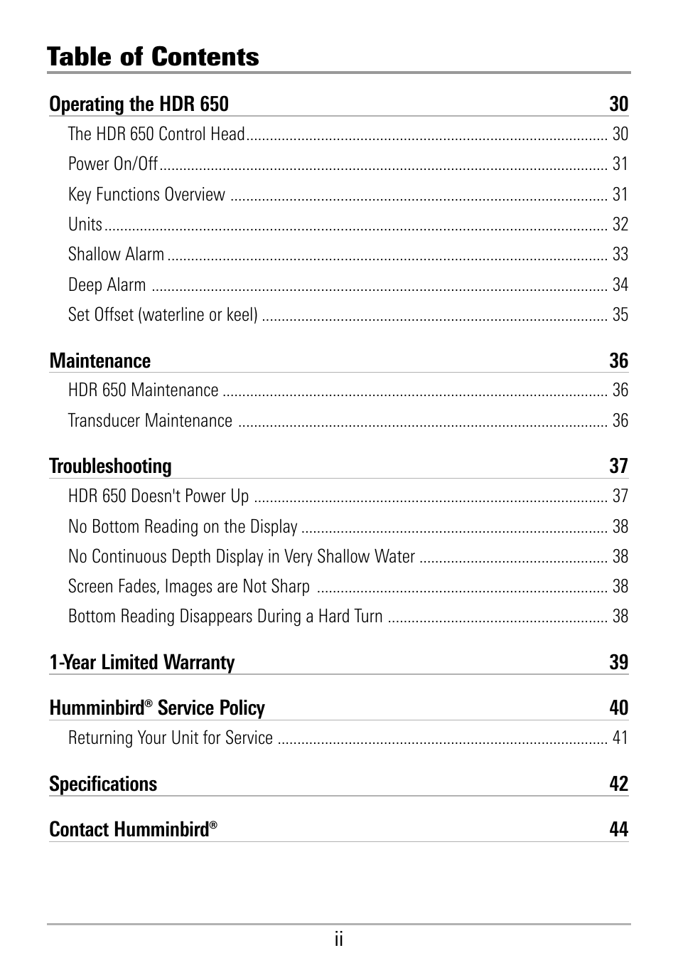 Humminbird HDR 650 User Manual | Page 4 / 48