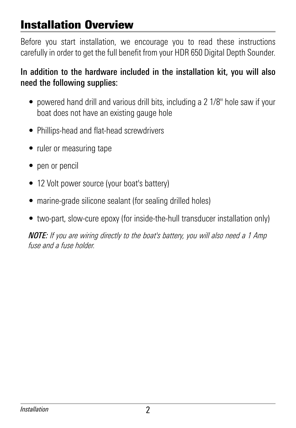 Installation overview | Humminbird HDR 650 User Manual | Page 6 / 48