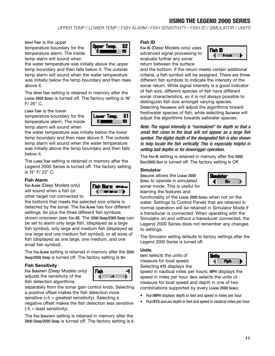 Fish sensitivity, Using the legend 2000 series | Humminbird Legend 2000 User Manual | Page 13 / 18