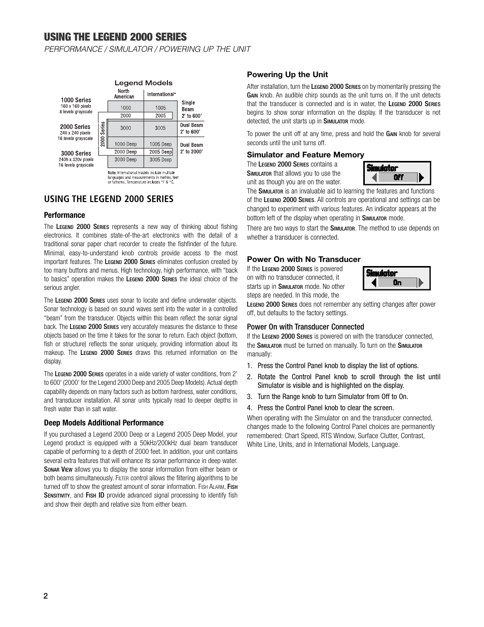 Powering up the unit, Using the legend 2000 series | Humminbird Legend 2000 User Manual | Page 4 / 18