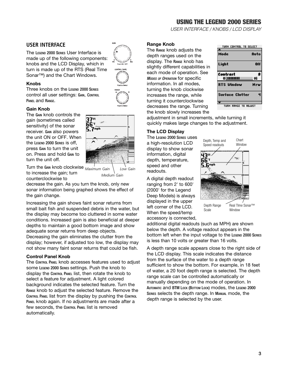 User interface, Knobs, Using the legend 2000 series | Humminbird Legend 2000 User Manual | Page 5 / 18