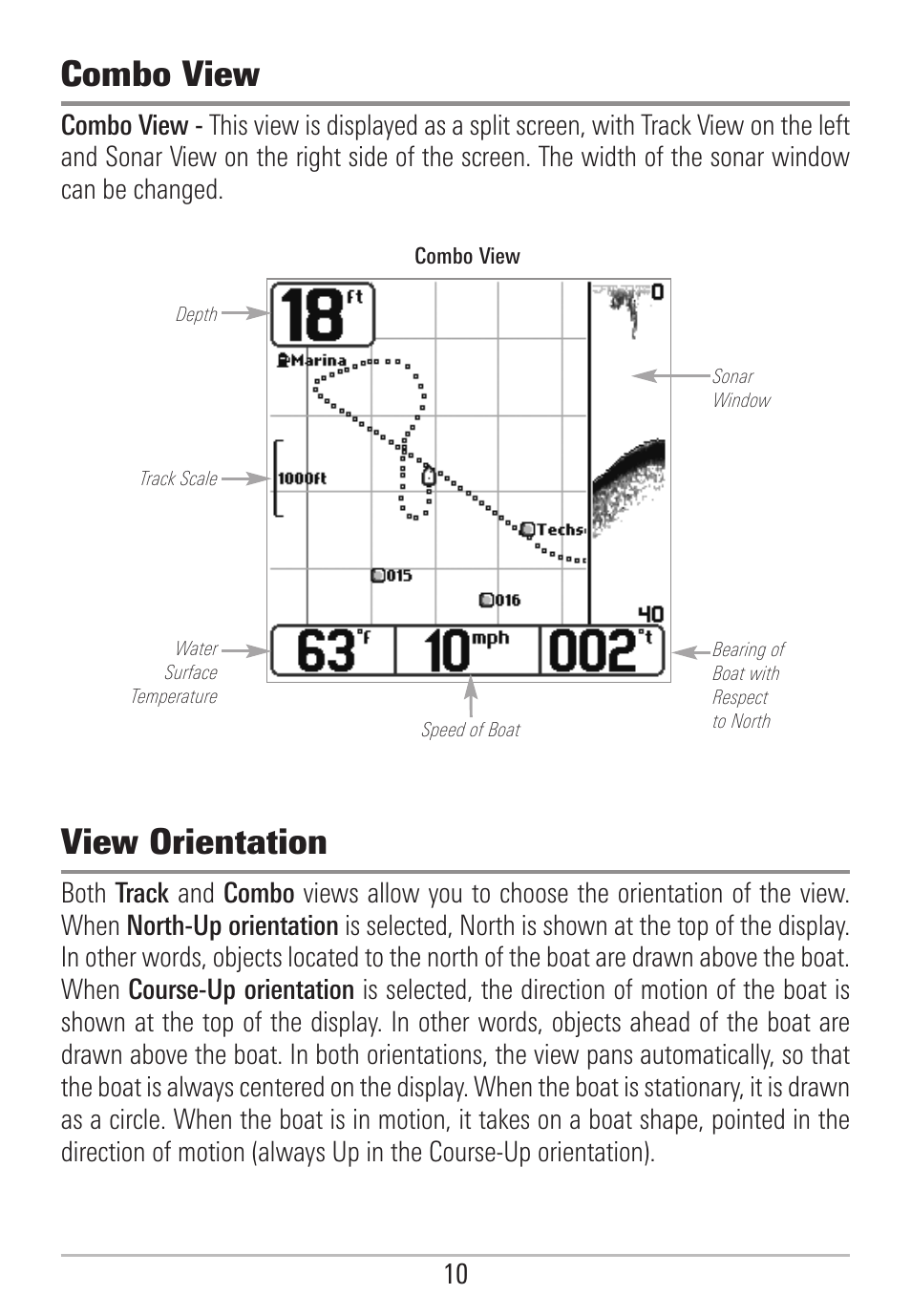 Combo view, View orientation | Humminbird 531478-2_B User Manual | Page 16 / 66