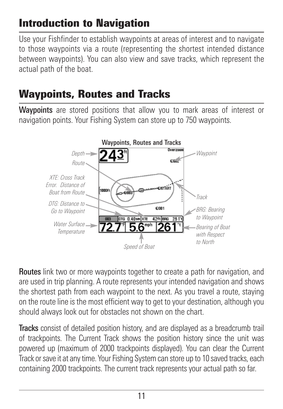 Introduction to navigation, Waypoints, routes and tracks | Humminbird 531478-2_B User Manual | Page 17 / 66