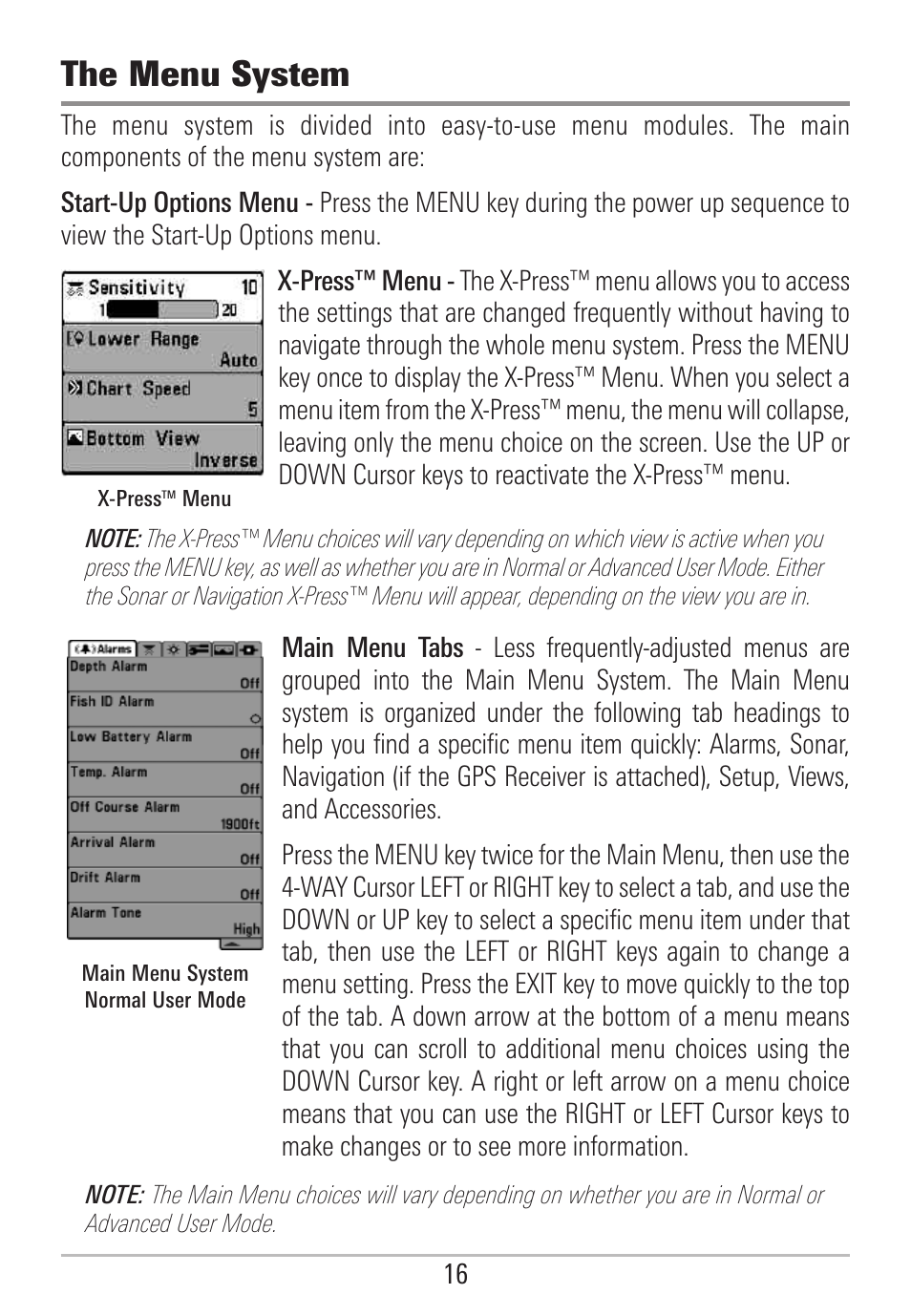 The menu system | Humminbird 531478-2_B User Manual | Page 22 / 66