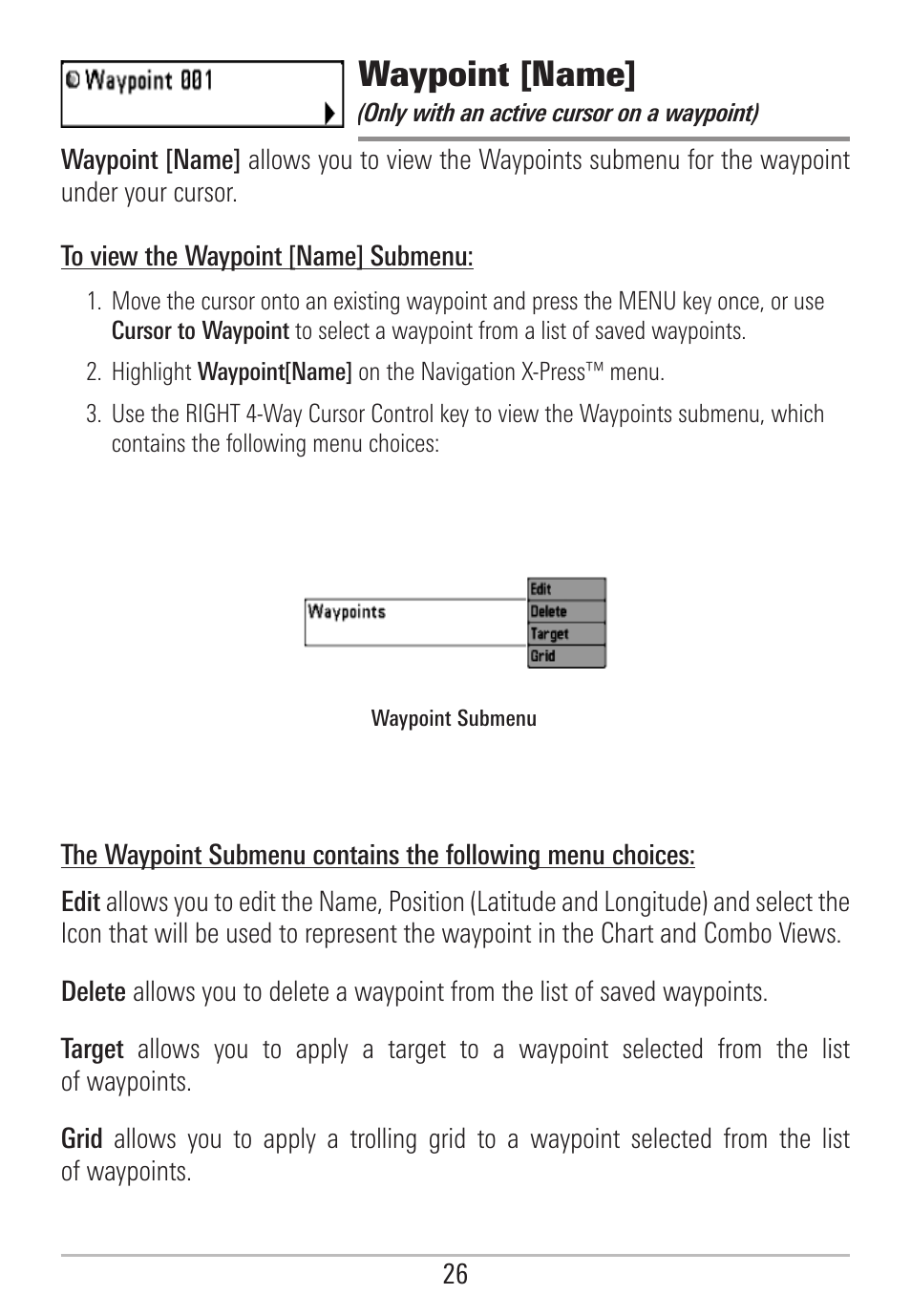 Waypoint [name | Humminbird 531478-2_B User Manual | Page 32 / 66