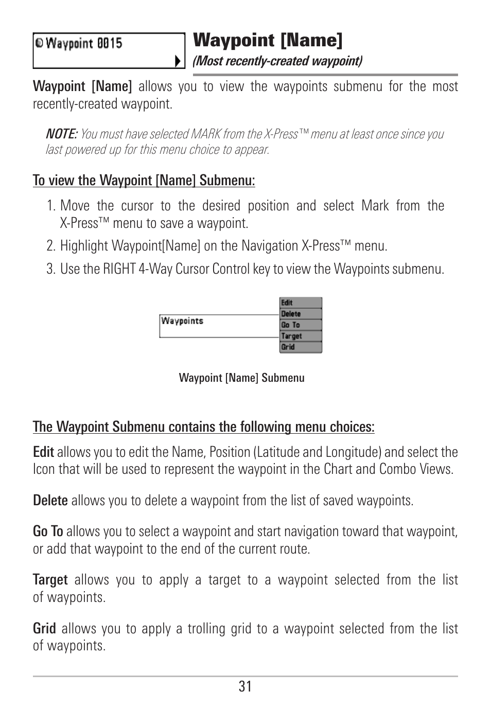 Waypoint [name | Humminbird 531478-2_B User Manual | Page 37 / 66
