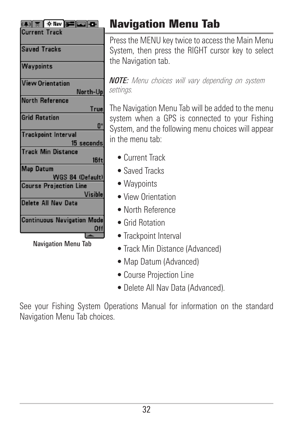 Navigation menu tab | Humminbird 531478-2_B User Manual | Page 38 / 66