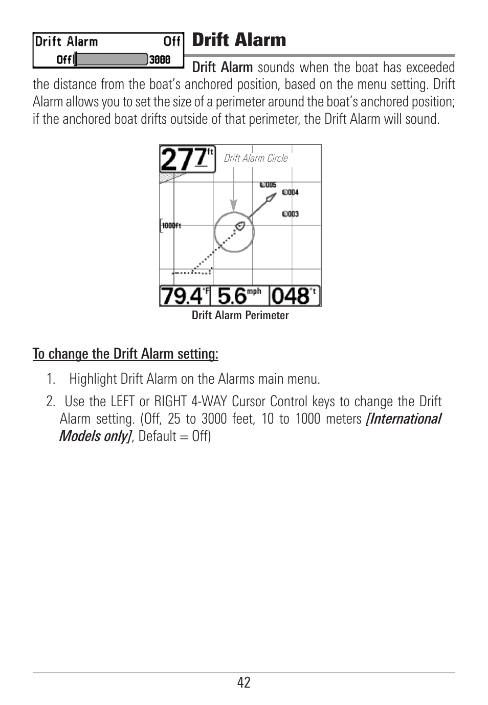 Drift alarm | Humminbird 531478-2_B User Manual | Page 48 / 66