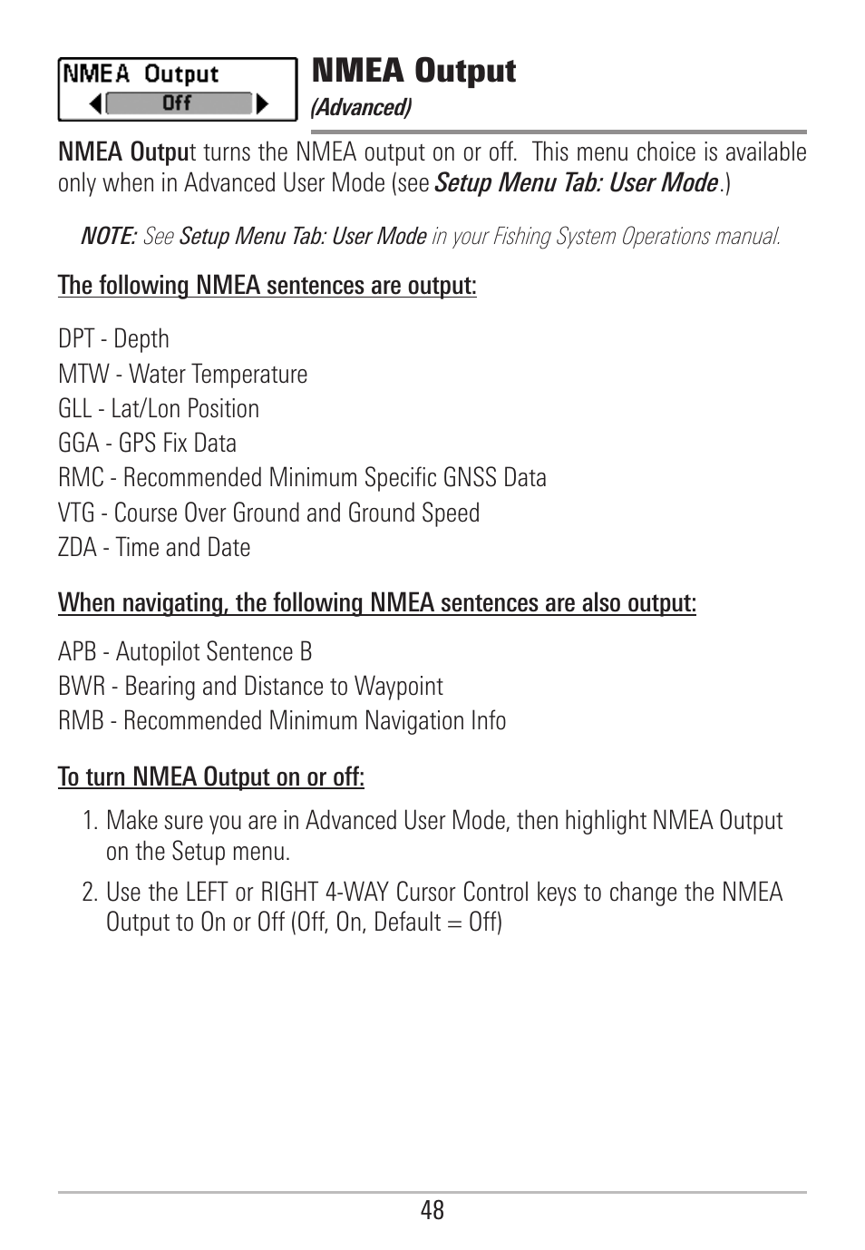 Nmea output | Humminbird 531478-2_B User Manual | Page 54 / 66