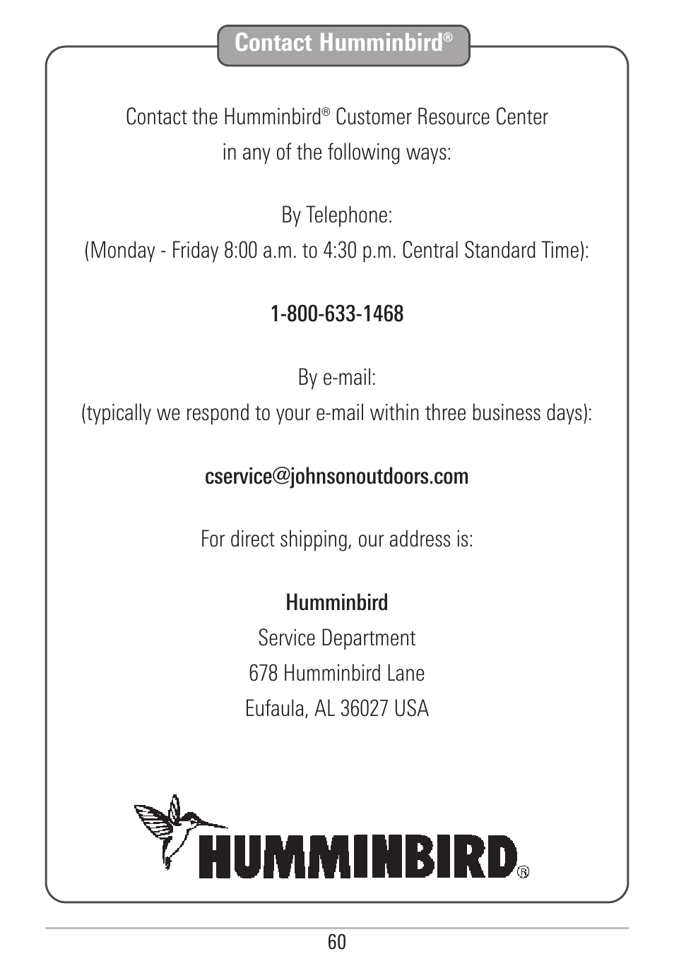 Contact humminbird | Humminbird 531478-2_B User Manual | Page 66 / 66