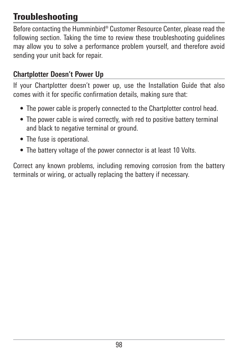 Troubleshooting | Humminbird 785C2I User Manual | Page 106 / 120