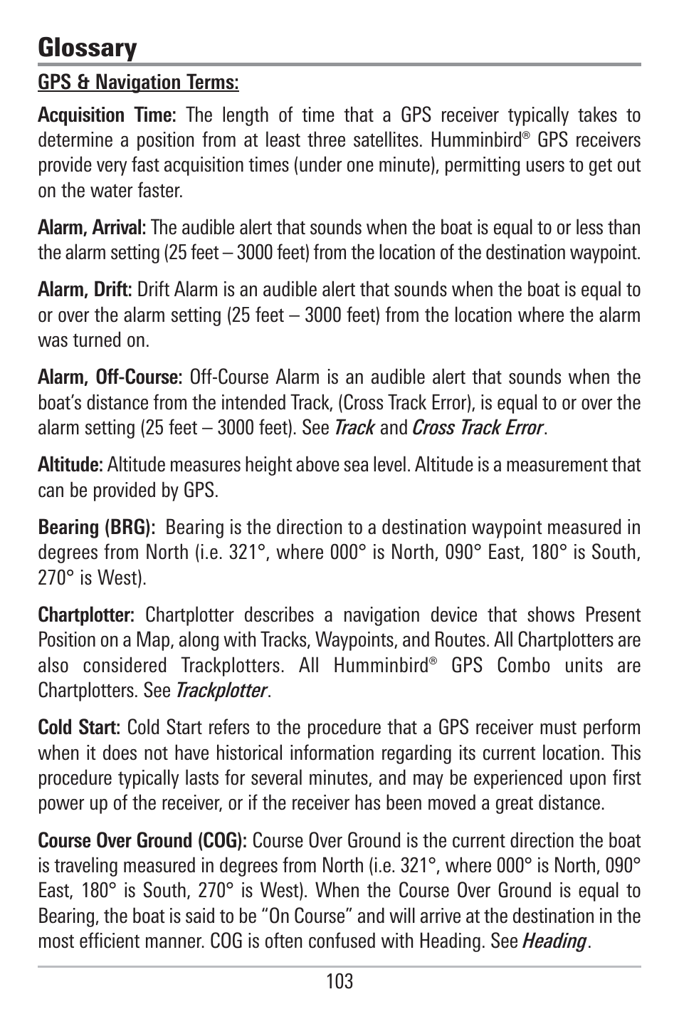 Glossary | Humminbird 785C2I User Manual | Page 111 / 120