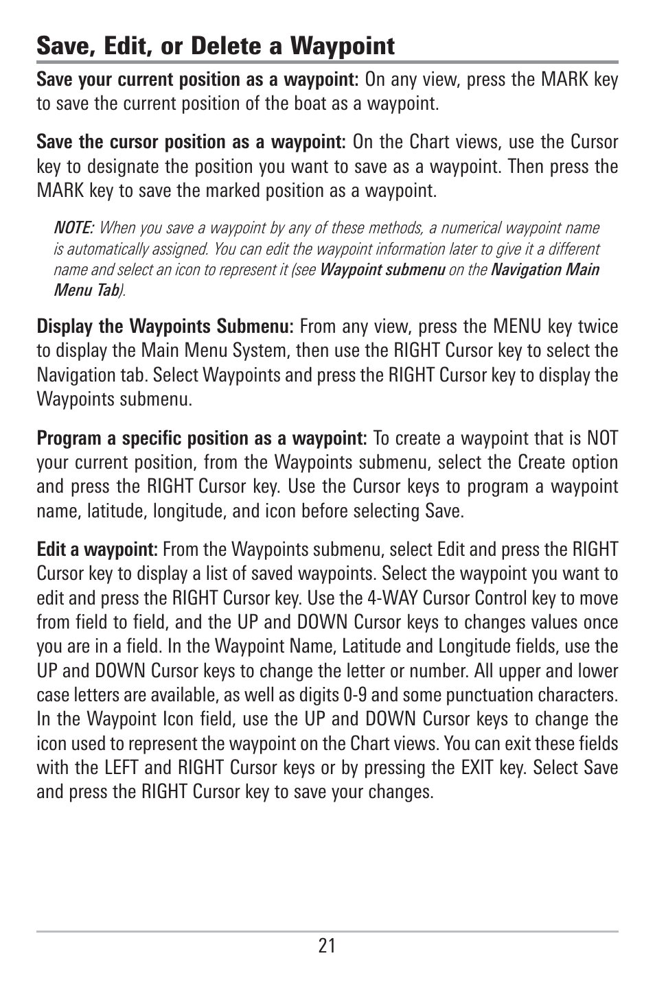 Save, edit, or delete a waypoint | Humminbird 785C2I User Manual | Page 29 / 120