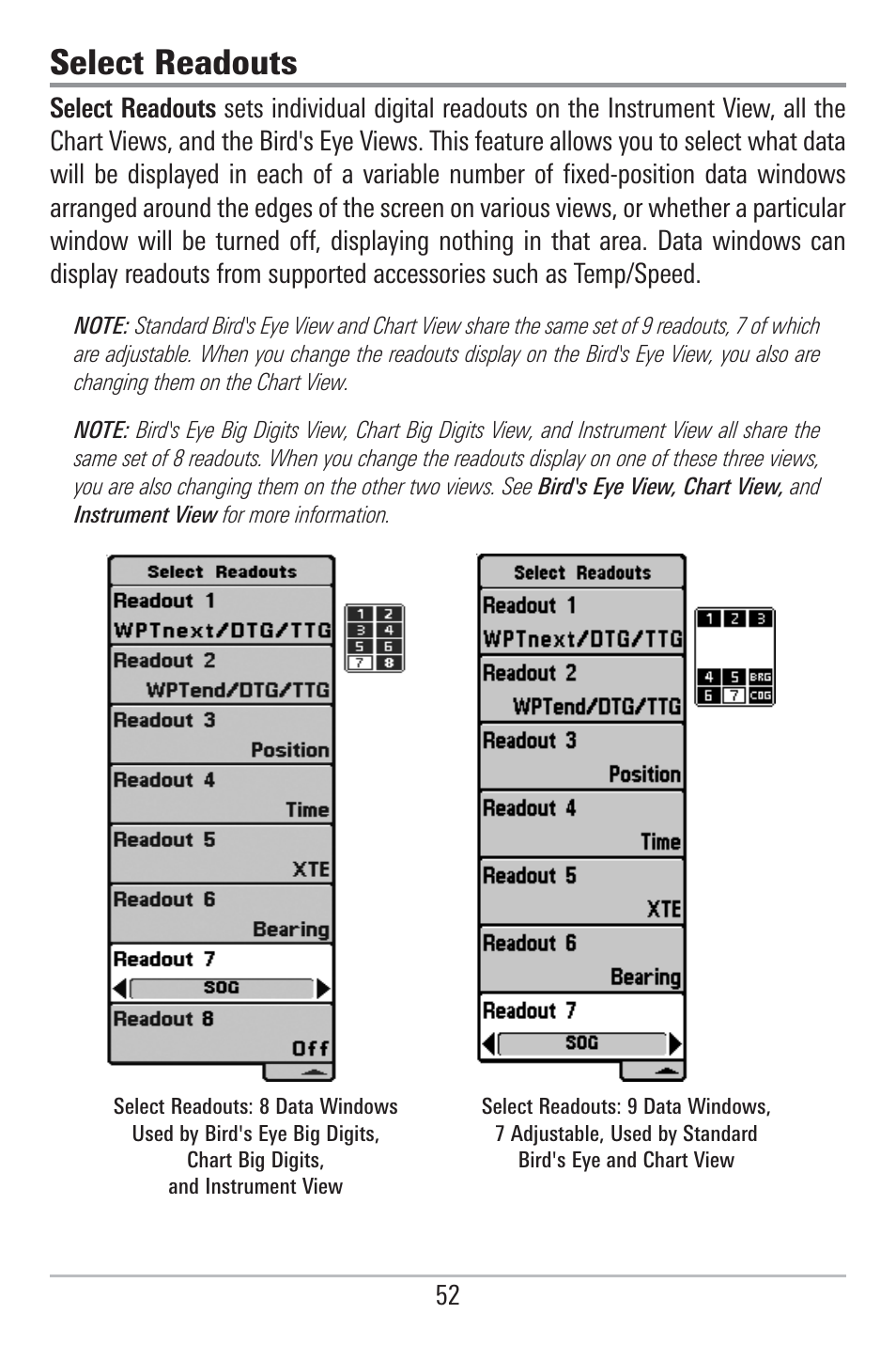 Select readouts | Humminbird 785C2I User Manual | Page 60 / 120