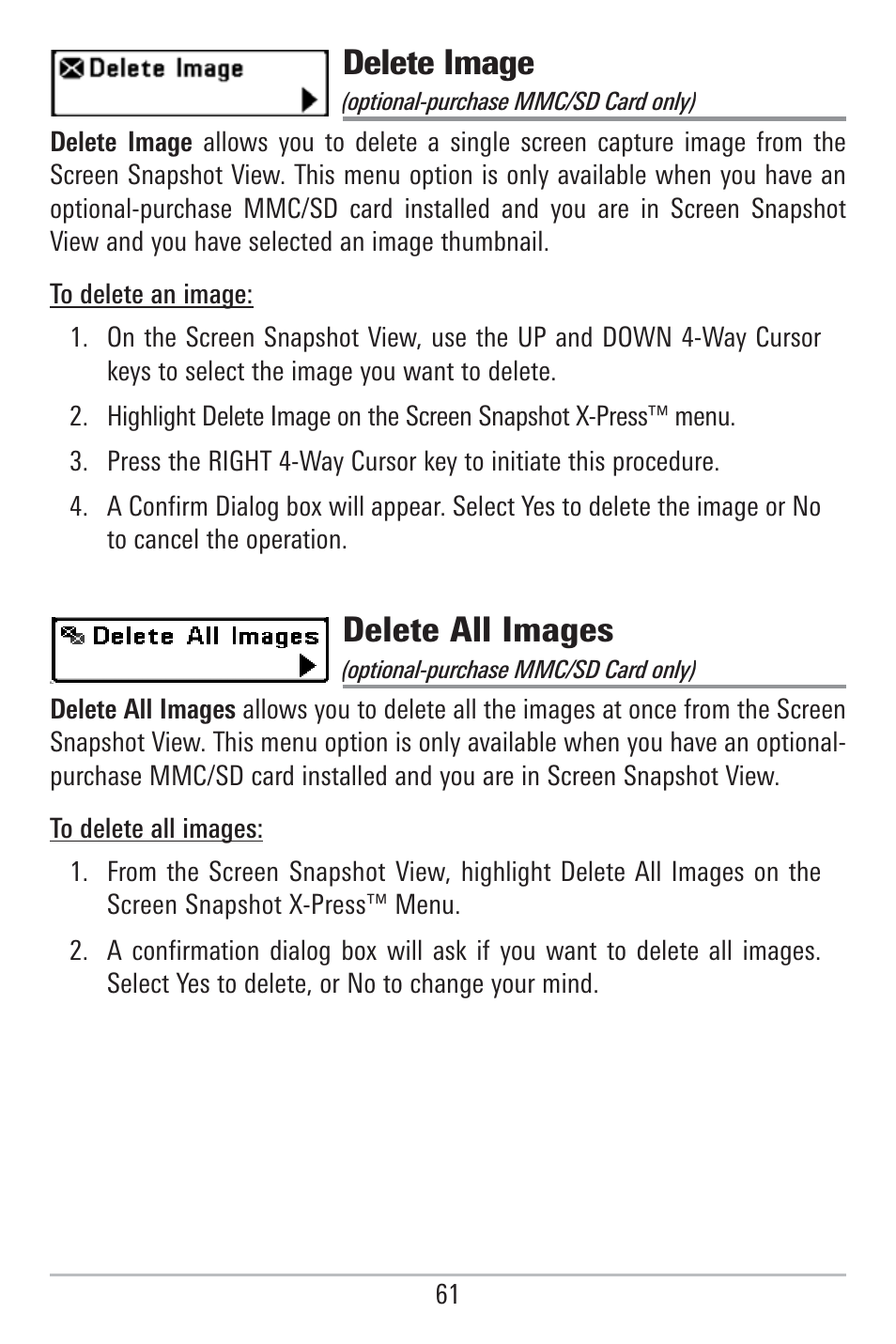 Delete image, Delete all images | Humminbird 785C2I User Manual | Page 69 / 120