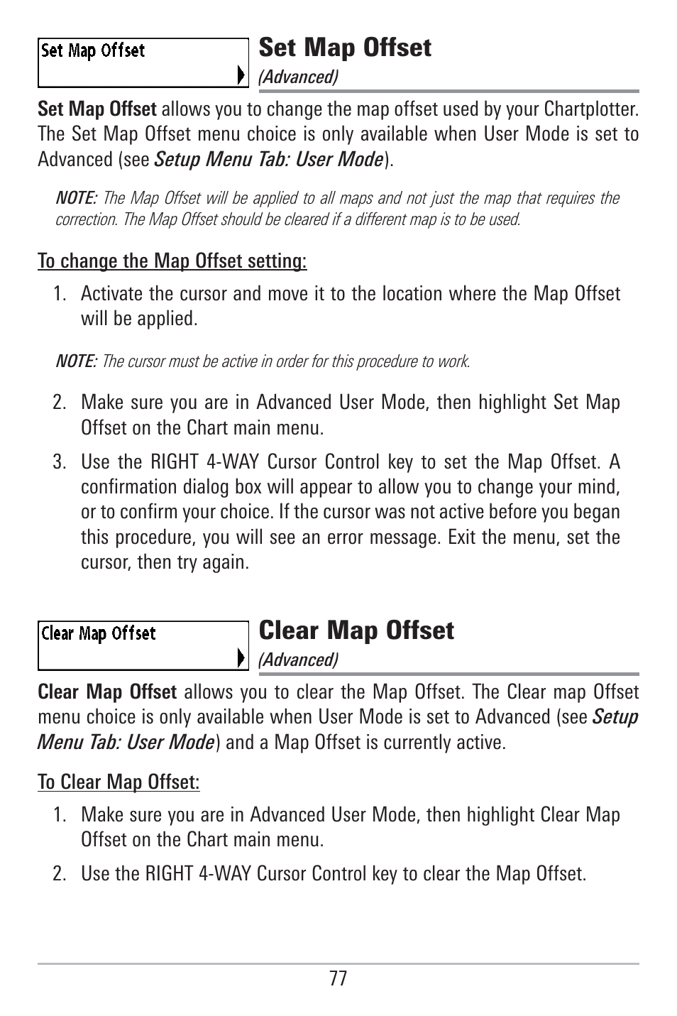 Set map offset, Clear map offset | Humminbird 785C2I User Manual | Page 85 / 120