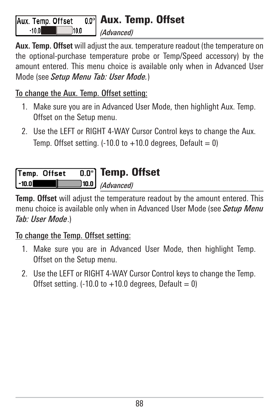 Aux. temp. offset, Temp. offset | Humminbird 785C2I User Manual | Page 96 / 120