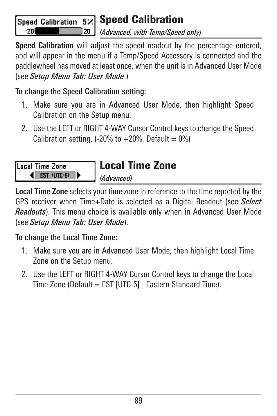 Speed calibration, Local time zone | Humminbird 785C2I User Manual | Page 97 / 120