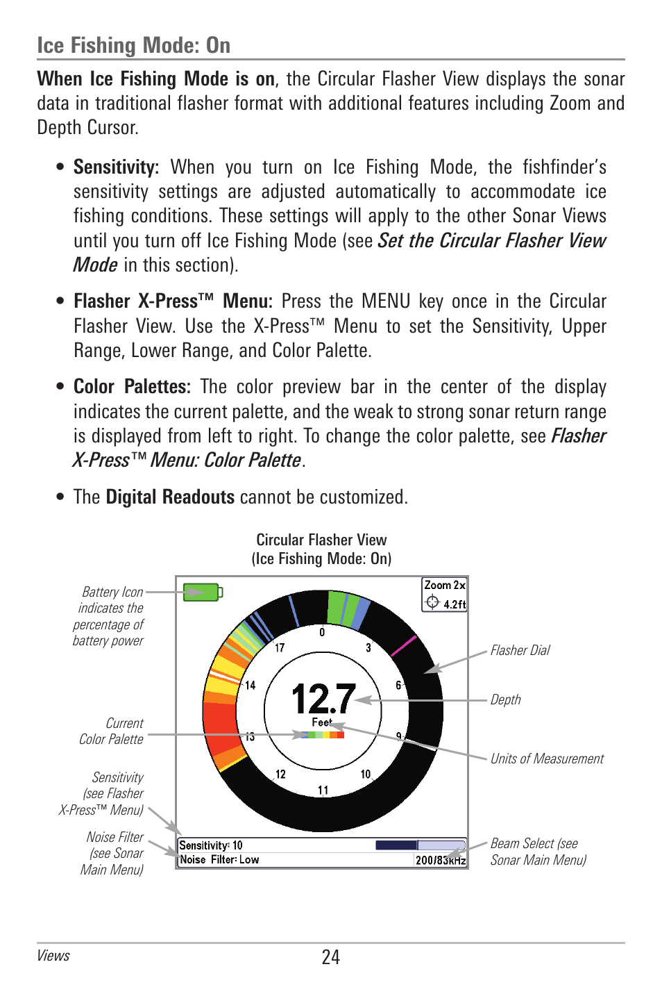 Ice fishing mode: on | Humminbird 778C User Manual | Page 32 / 107