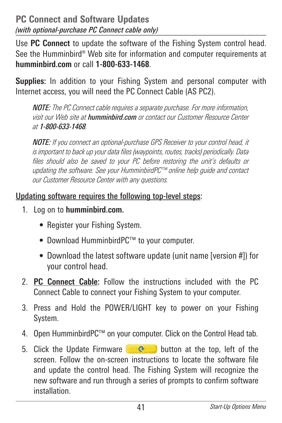 Pc connect and software updates | Humminbird 778C User Manual | Page 49 / 107