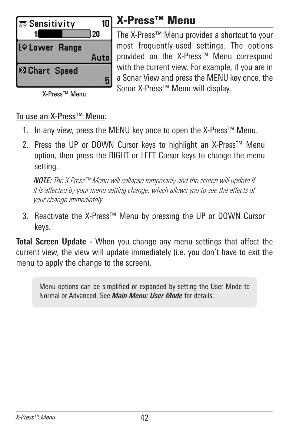 X-press™ menu | Humminbird 778C User Manual | Page 50 / 107