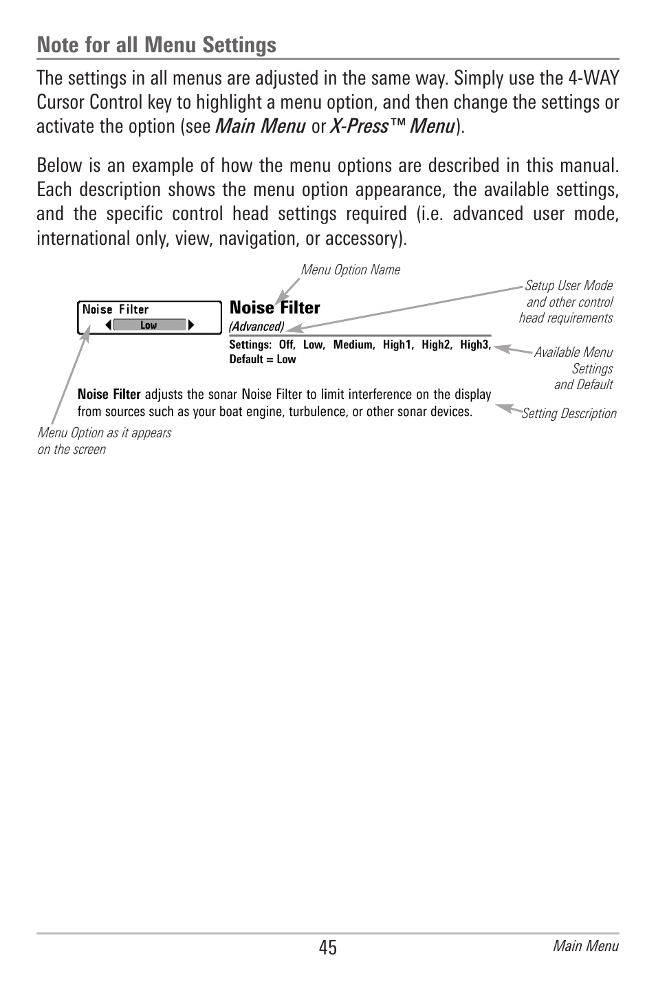 Note for all menu settings | Humminbird 778C User Manual | Page 53 / 107