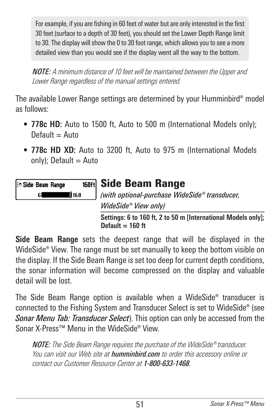 Side beam range | Humminbird 778C User Manual | Page 59 / 107