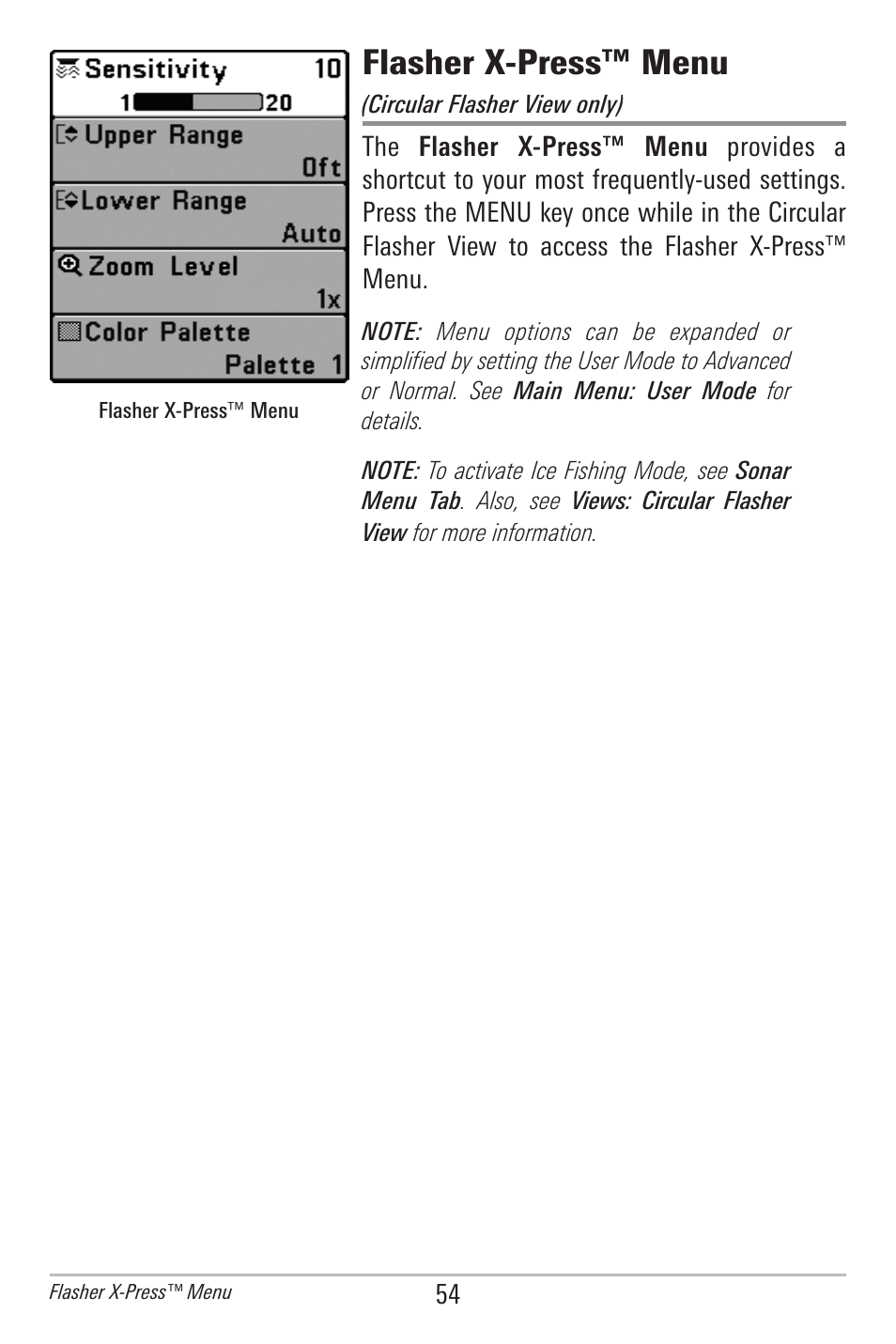Flasher x-press™ menu | Humminbird 778C User Manual | Page 62 / 107