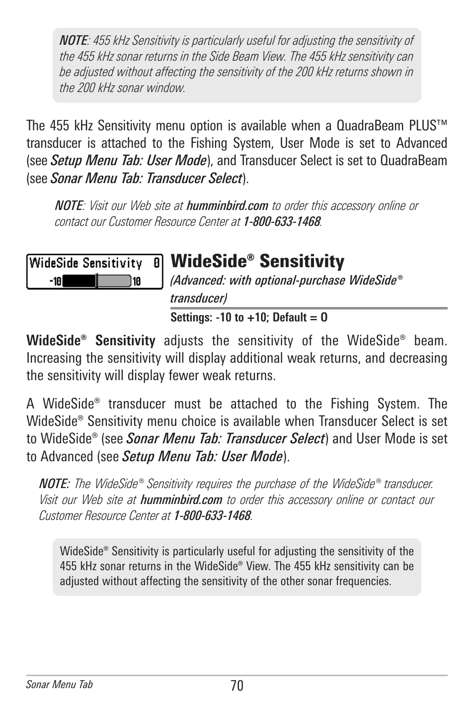 Wideside® sensitivity | Humminbird 778C User Manual | Page 78 / 107