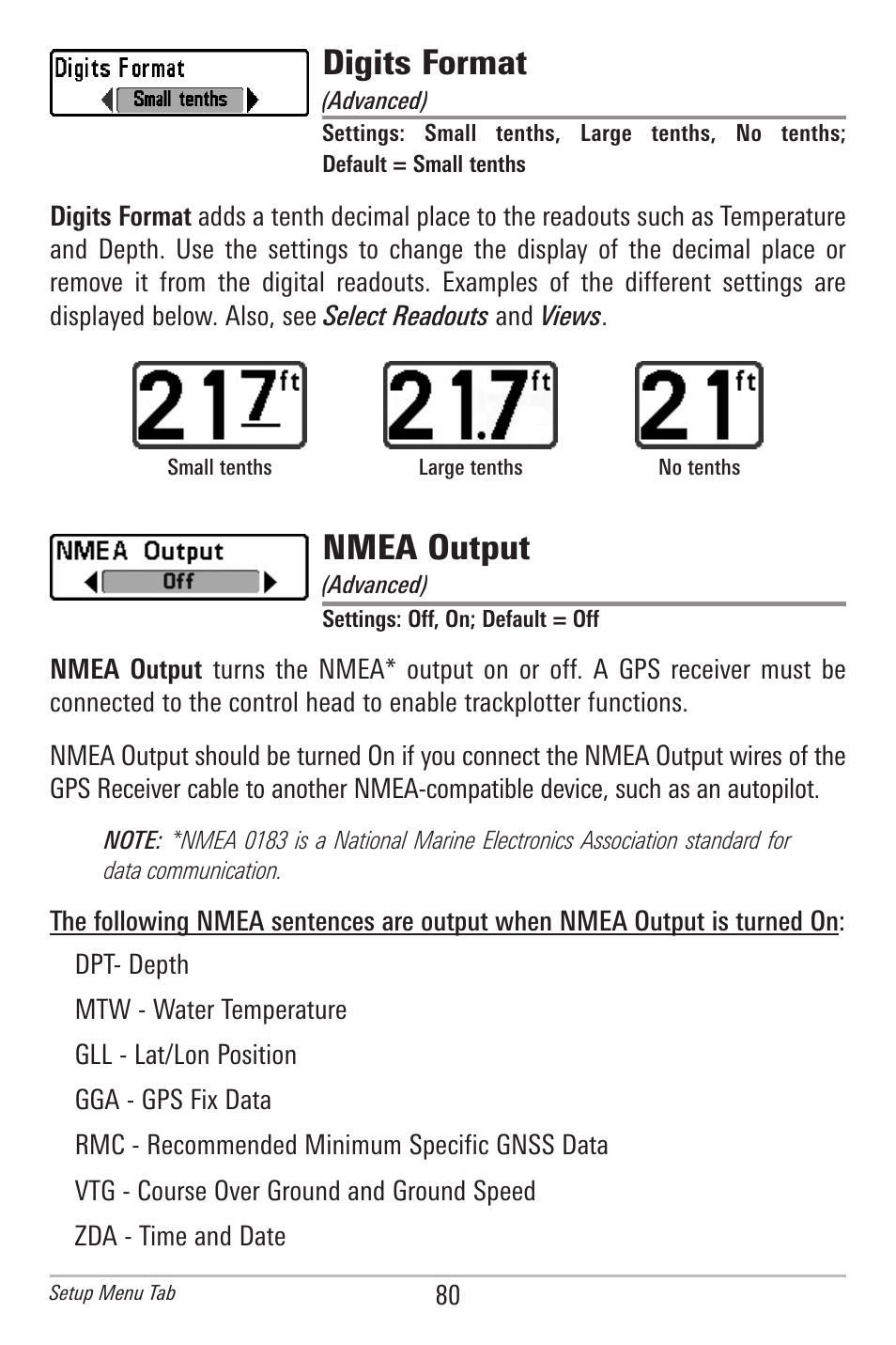Digits format, Nmea output | Humminbird 778C User Manual | Page 88 / 107