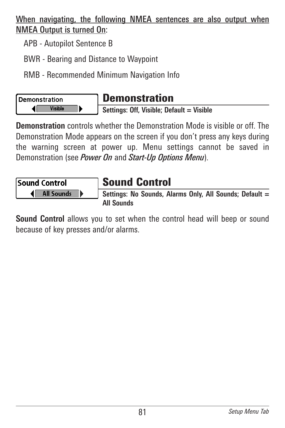 Demonstration, Sound control | Humminbird 778C User Manual | Page 89 / 107