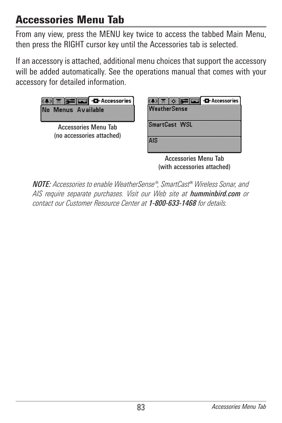Accessories menu tab | Humminbird 778C User Manual | Page 91 / 107