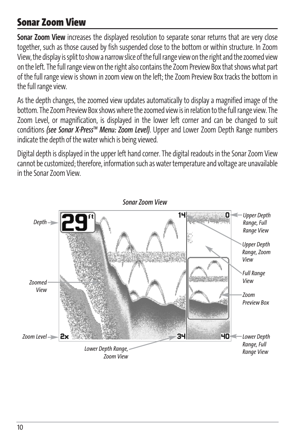 Sonar zoom view | Humminbird Matrix 97 User Manual | Page 14 / 87