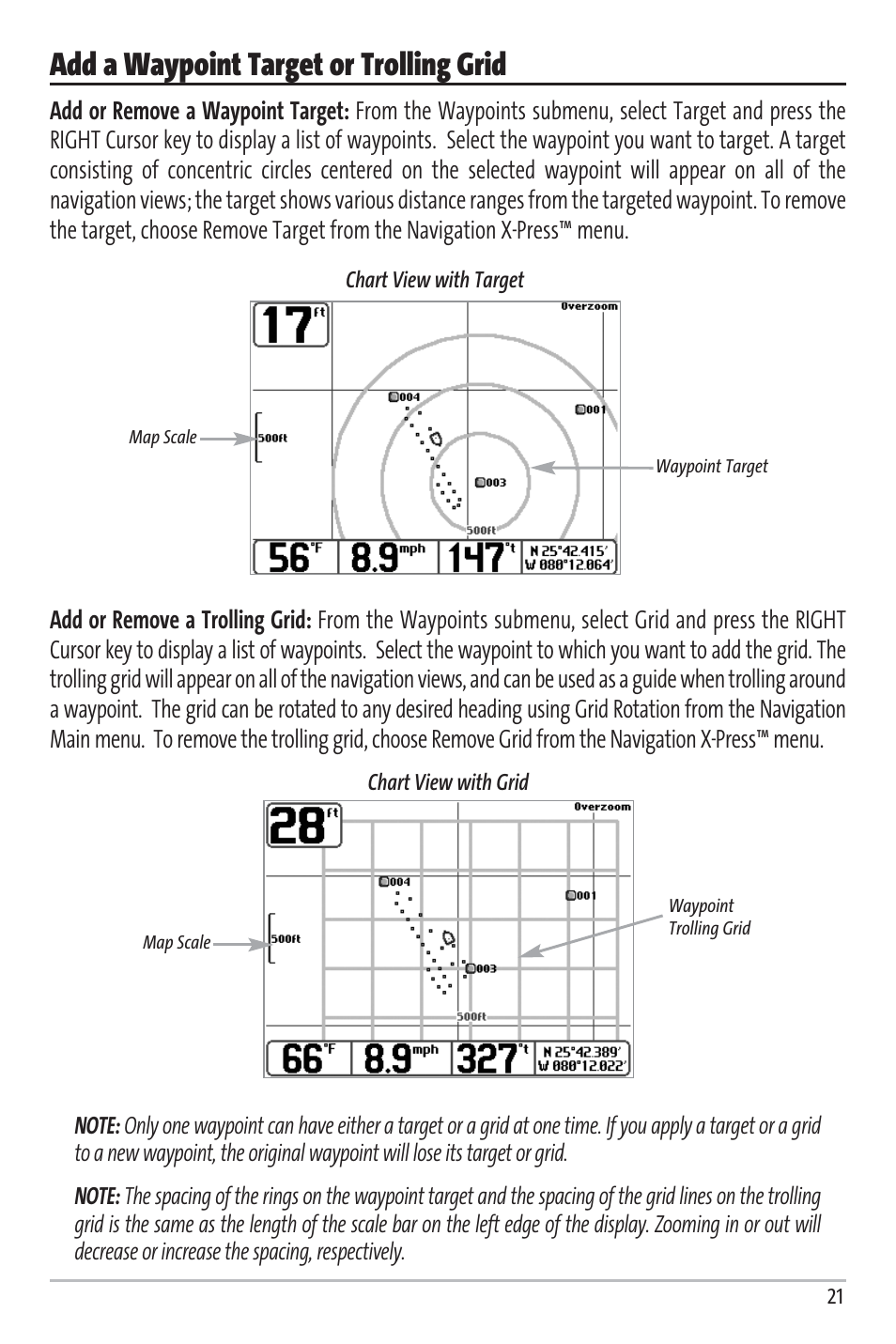 Add a waypoint target or trolling grid | Humminbird Matrix 97 User Manual | Page 25 / 87