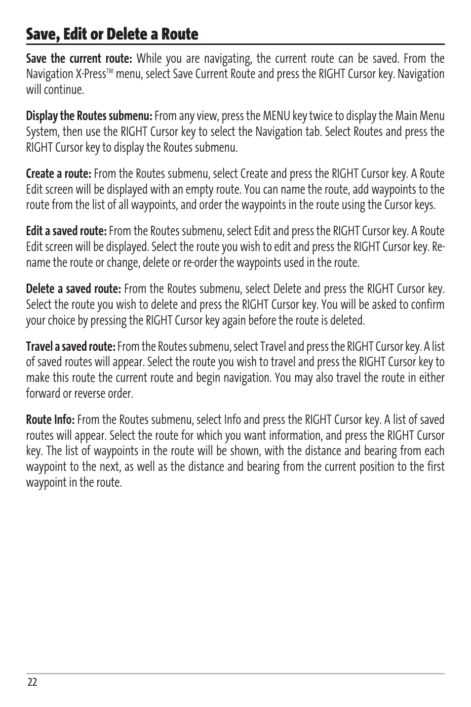 Save, edit or delete a route | Humminbird Matrix 97 User Manual | Page 26 / 87