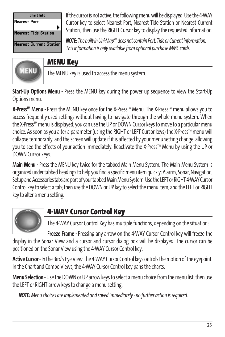 Menu key, Way cursor control key | Humminbird Matrix 97 User Manual | Page 29 / 87