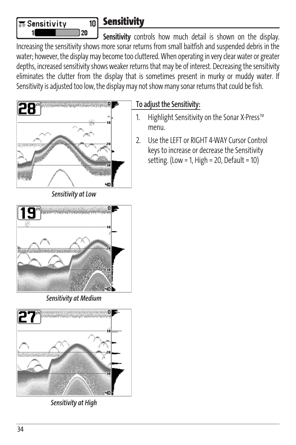 Sensitivity | Humminbird Matrix 97 User Manual | Page 38 / 87