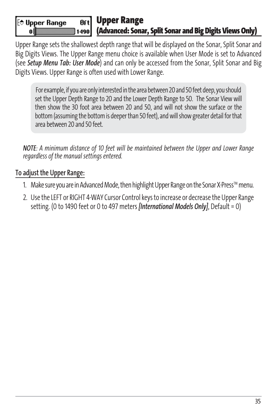 Upper range | Humminbird Matrix 97 User Manual | Page 39 / 87