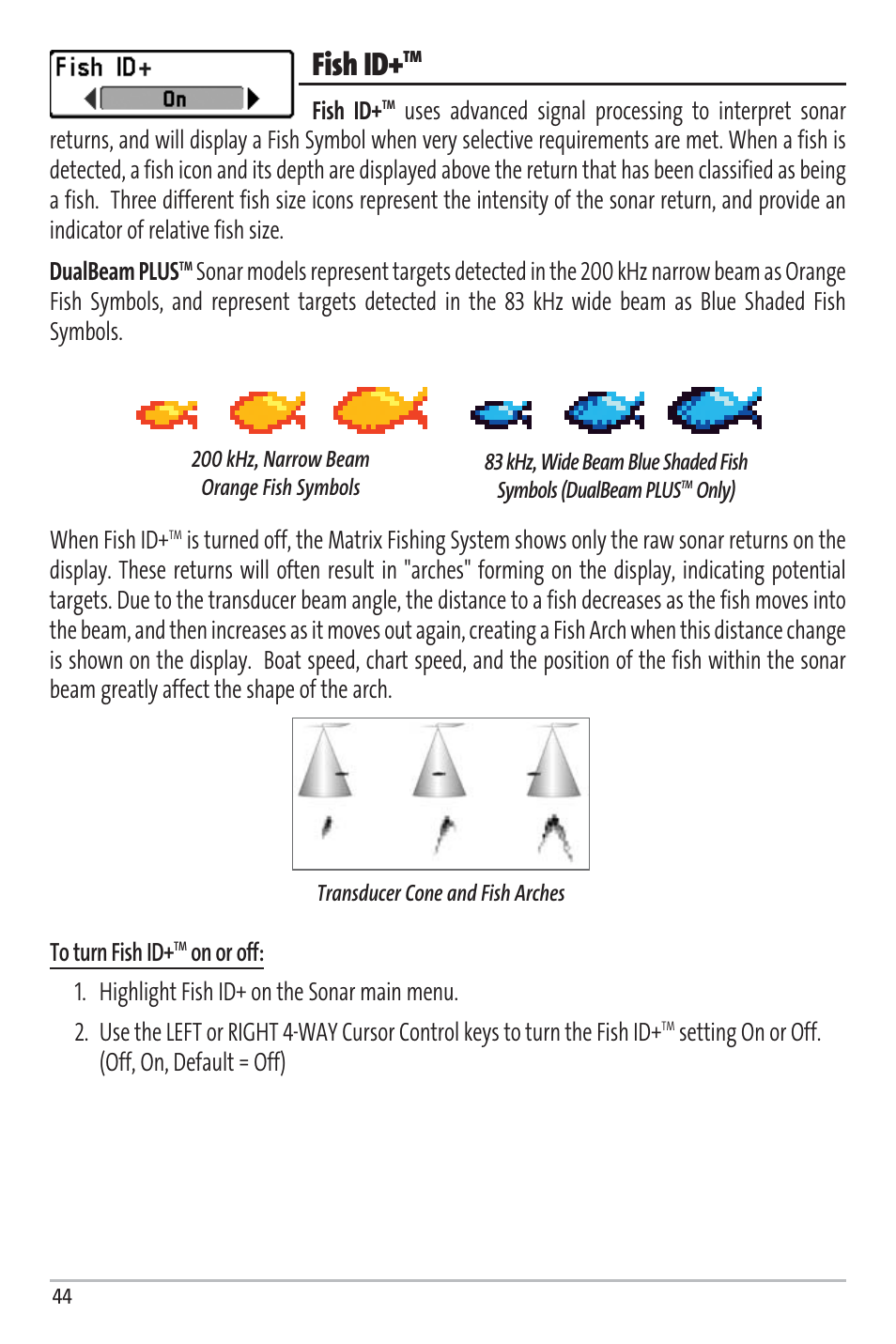 Fish id | Humminbird Matrix 97 User Manual | Page 48 / 87