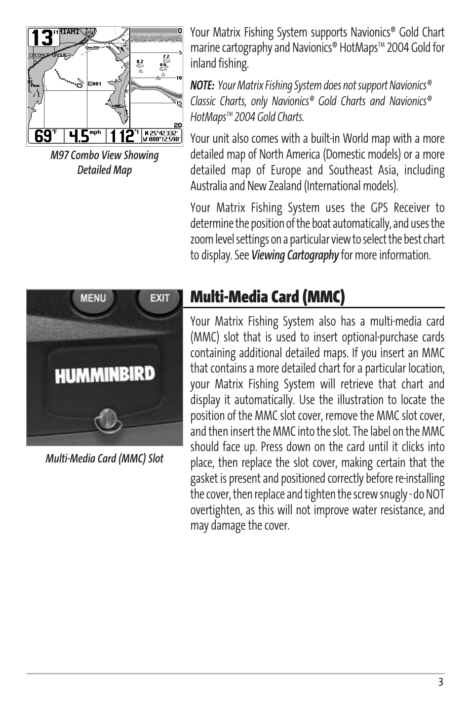 Multi-media card (mmc) | Humminbird Matrix 97 User Manual | Page 7 / 87