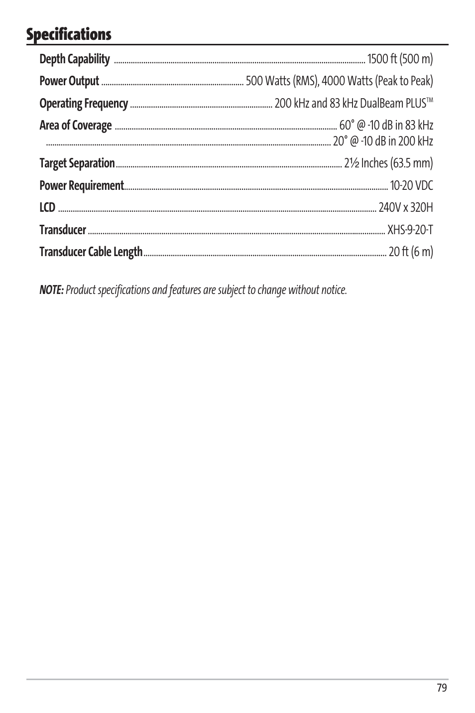 Specifications | Humminbird Matrix 97 User Manual | Page 83 / 87