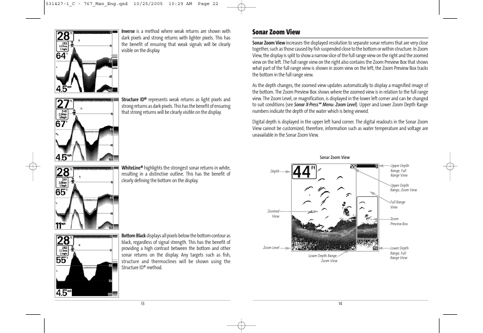 Sonar zoom view | Humminbird 767 User Manual | Page 12 / 60